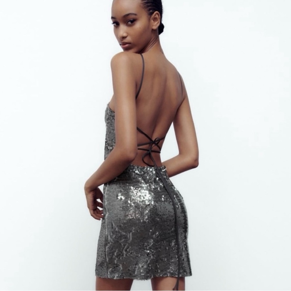 NEW Zara Gray Sequined Mini Dress